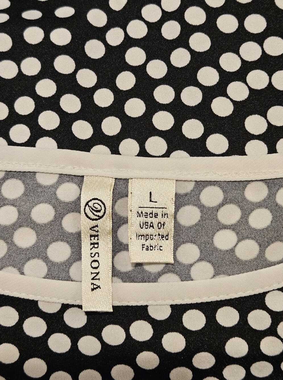 Versona Polka Dot Long Sleeve Blouse, Bell Flared Sleeves, Black/White - Size L - Picture 5 of 9